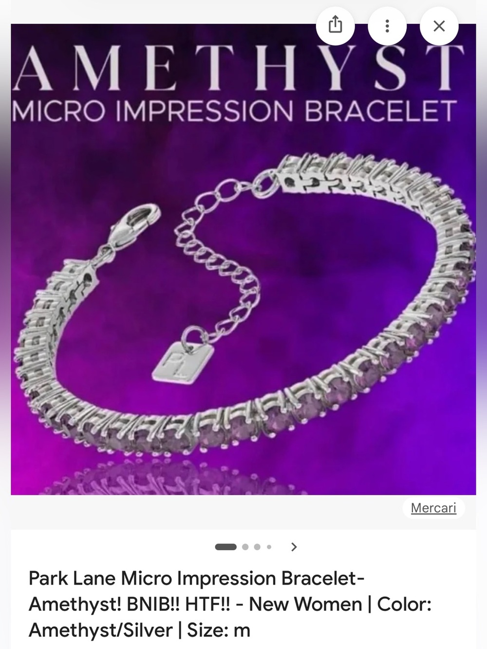 NWT Park Lane Amethyst and Silver Micro Impression Bracelet